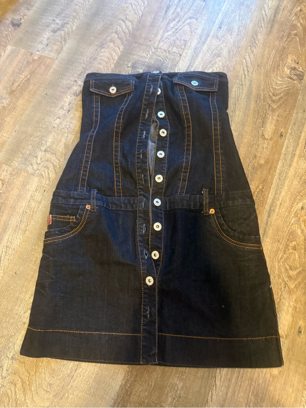 Strapless Dark Blue Denim Button-Front Skirt